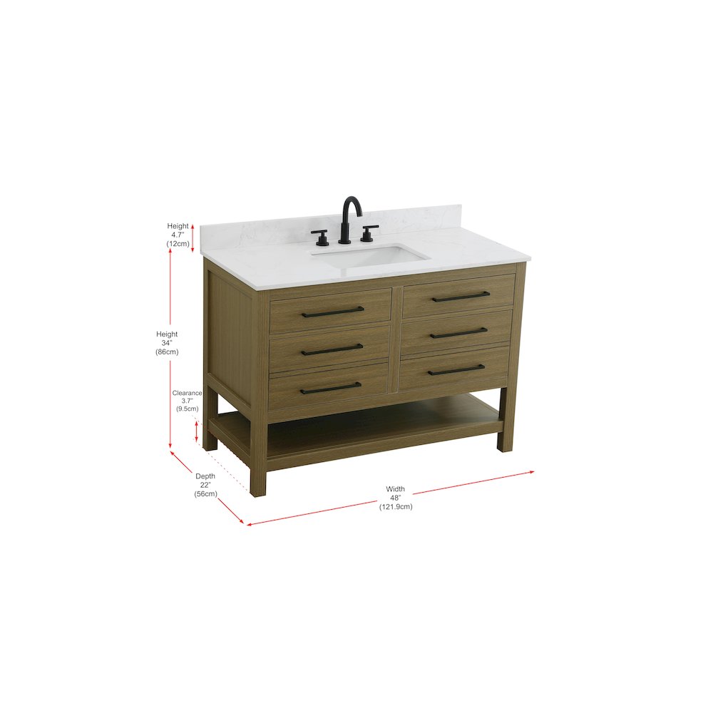 48 inch Single Bathroom Vanity in Chestnut Brown with backsplash