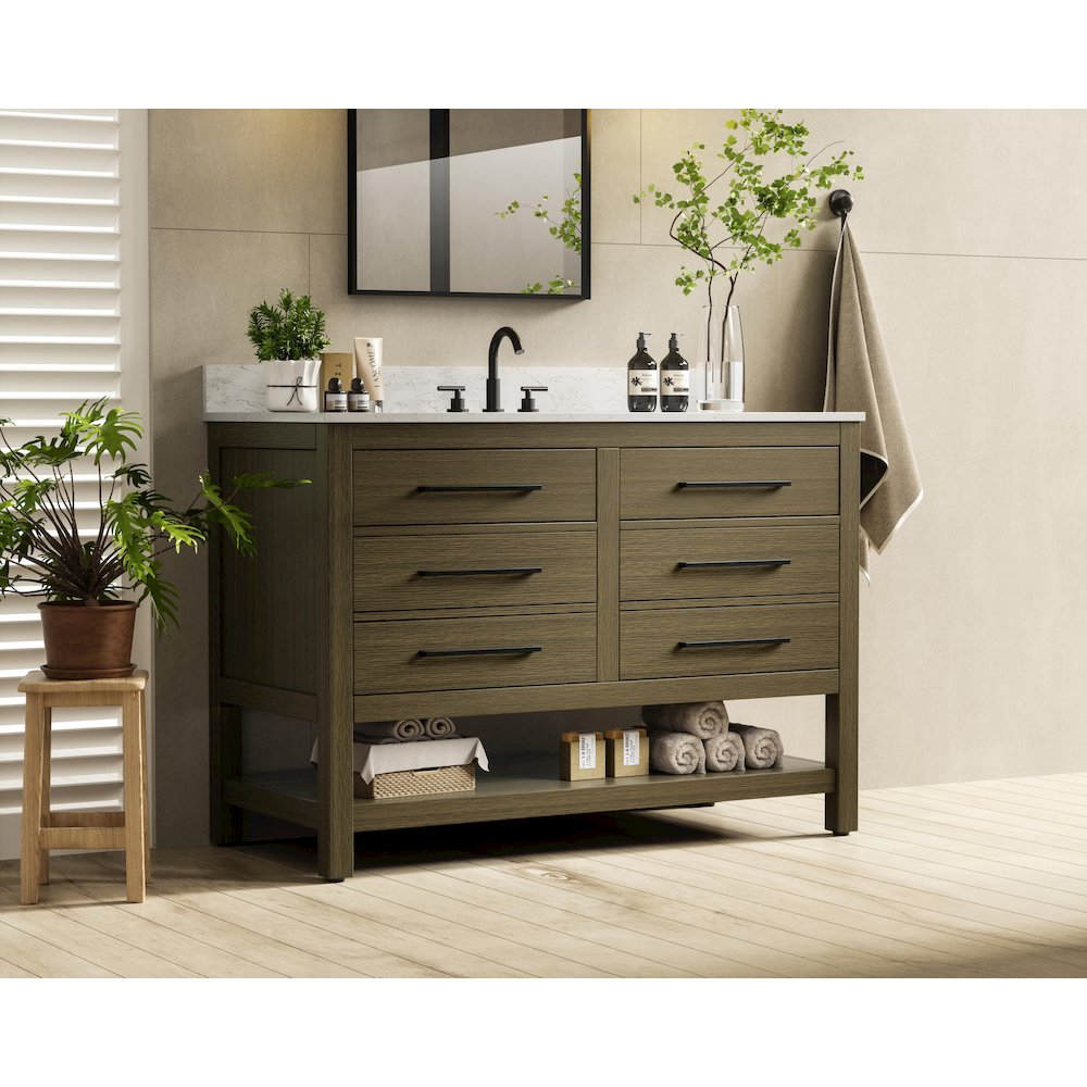 48 inch Single Bathroom Vanity in Chestnut Brown with backsplash