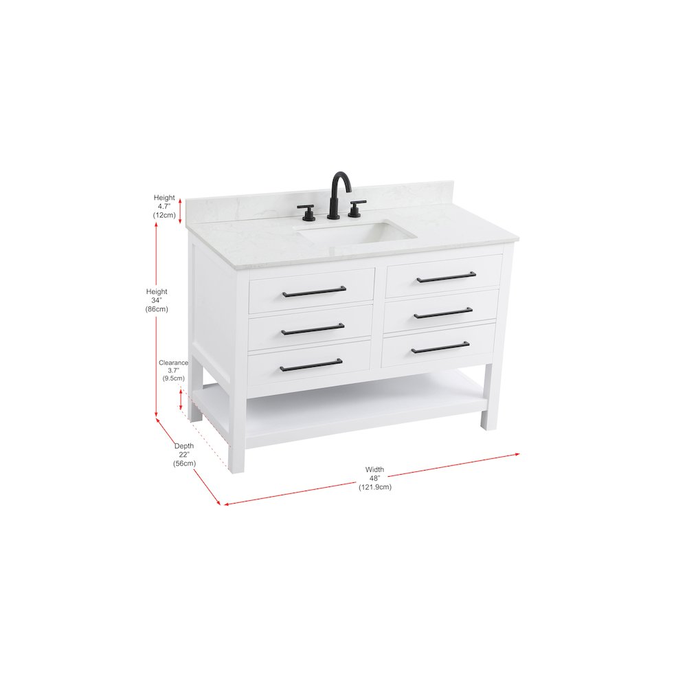 48 inch Single Bathroom Vanity in White with backsplash