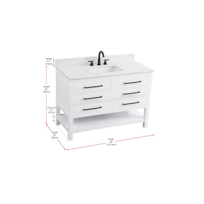 48 inch Single Bathroom Vanity in White with backsplash