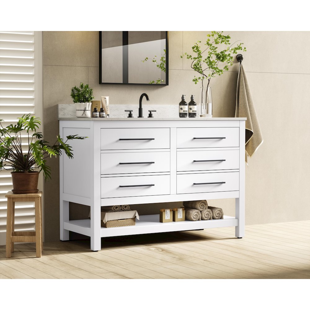 48 inch Single Bathroom Vanity in White with backsplash