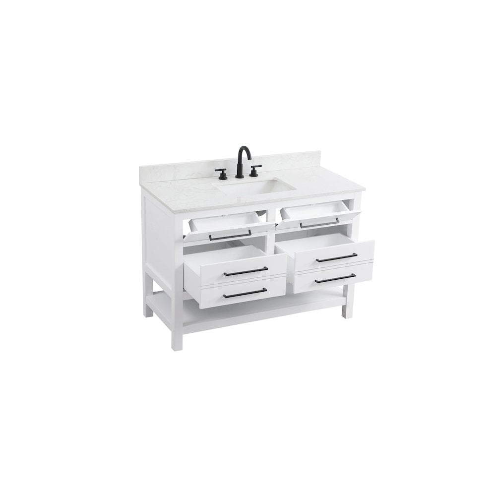 48 inch Single Bathroom Vanity in White with backsplash