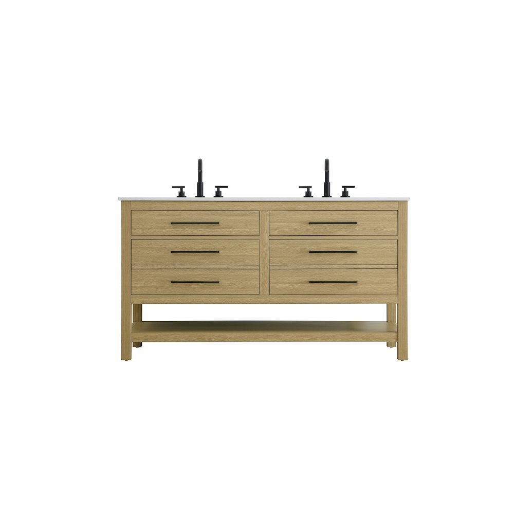54 inch Double Bathroom Vanity in Honey Brown
