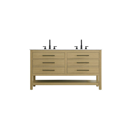 54 inch Double Bathroom Vanity in Honey Brown
