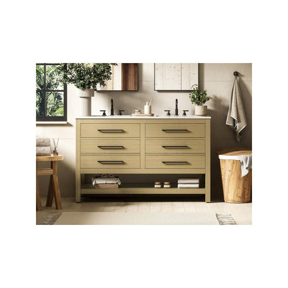 54 inch Double Bathroom Vanity in Honey Brown