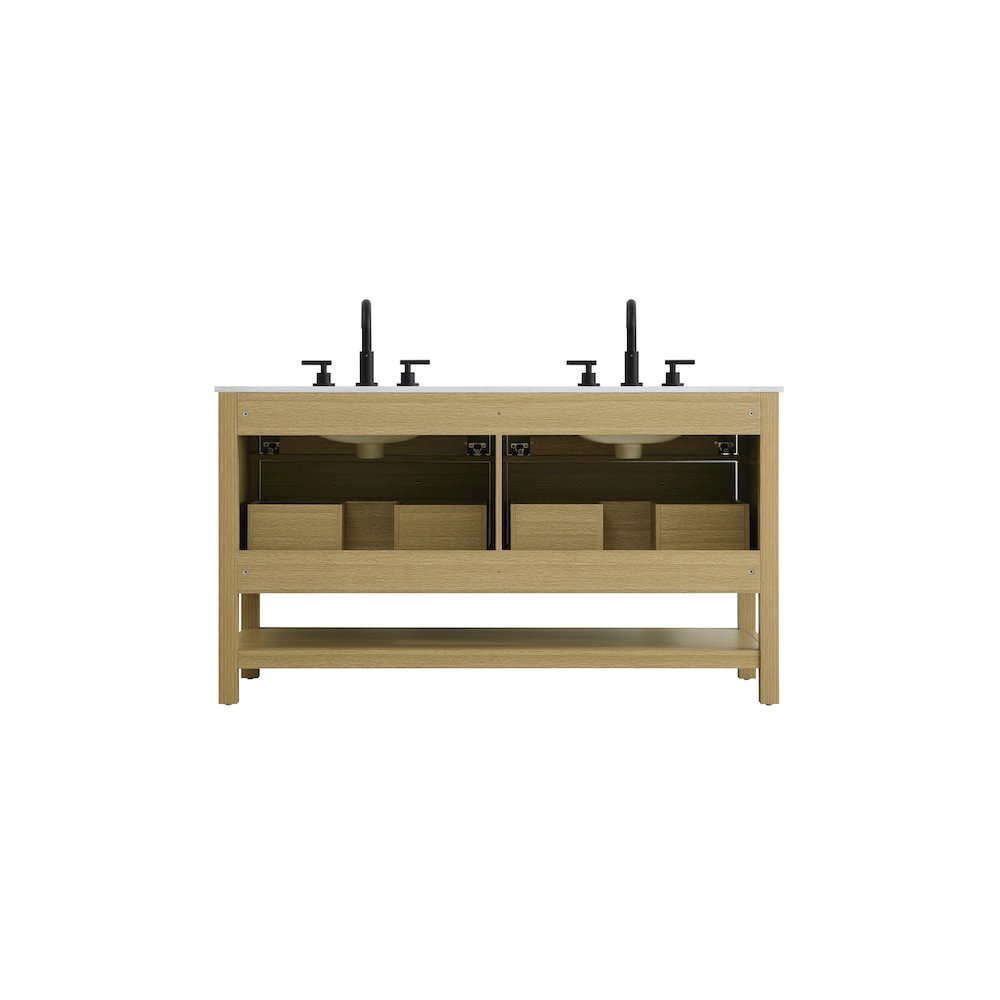 54 inch Double Bathroom Vanity in Honey Brown