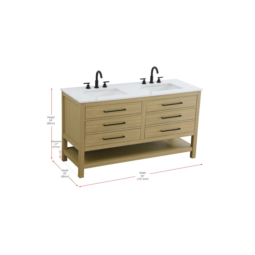 54 inch Double Bathroom Vanity in Honey Brown