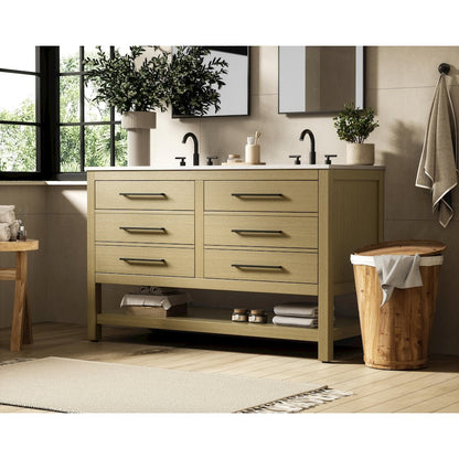 54 inch Double Bathroom Vanity in Honey Brown