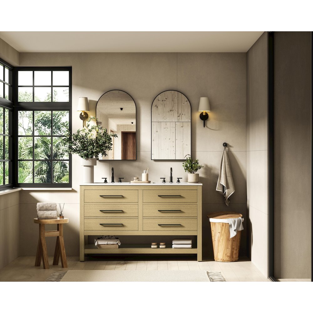 54 inch Double Bathroom Vanity in Honey Brown