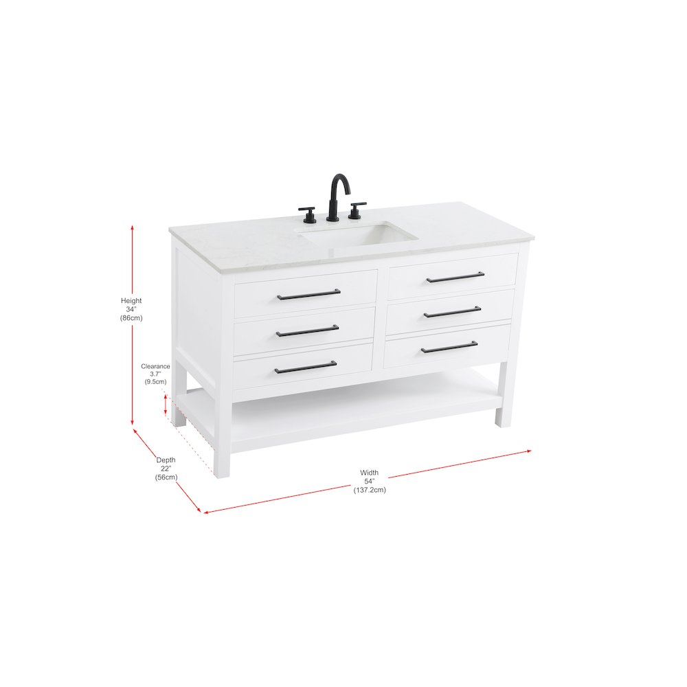 54 inch Single Bathroom Vanity in White