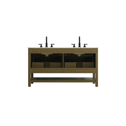 60 inch Double Bathroom Vanity in Chestnut Brown