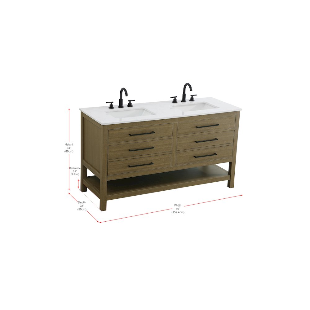 60 inch Double Bathroom Vanity in Chestnut Brown