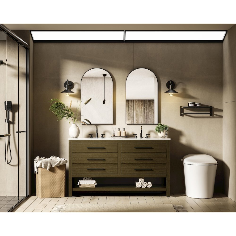 60 inch Double Bathroom Vanity in Chestnut Brown