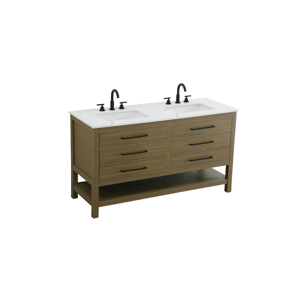 60 inch Double Bathroom Vanity in Chestnut Brown