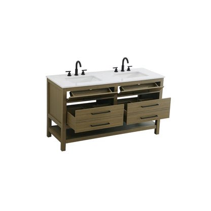 60 inch Double Bathroom Vanity in Chestnut Brown