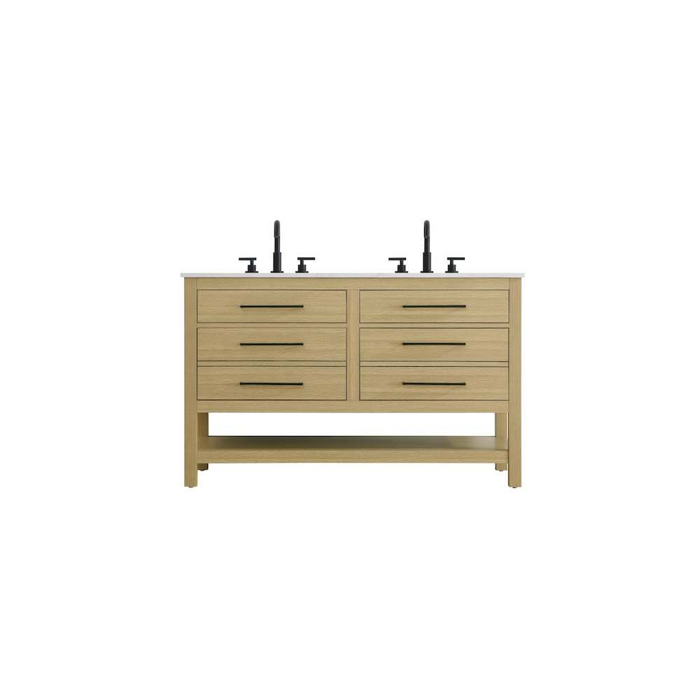 60 inch Double Bathroom Vanity in Honey Brown