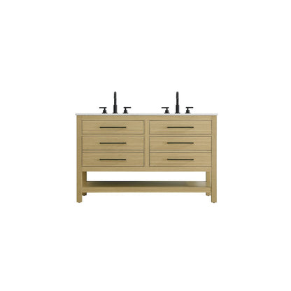 60 inch Double Bathroom Vanity in Honey Brown