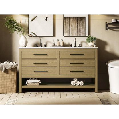 60 inch Double Bathroom Vanity in Honey Brown
