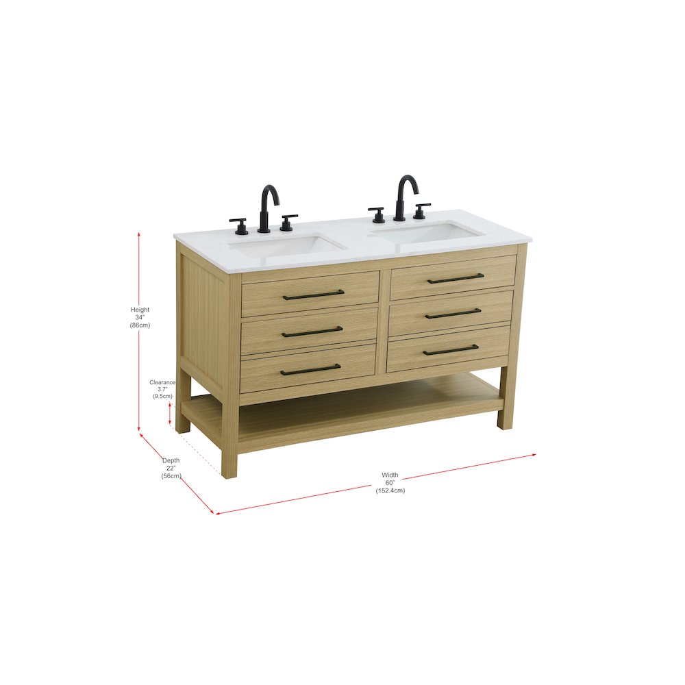 60 inch Double Bathroom Vanity in Honey Brown
