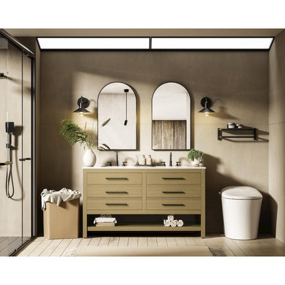 60 inch Double Bathroom Vanity in Honey Brown