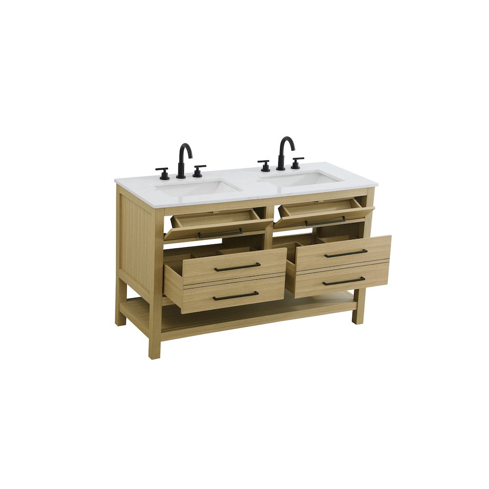 60 inch Double Bathroom Vanity in Honey Brown