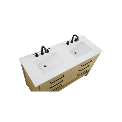 60 inch Double Bathroom Vanity in Honey Brown