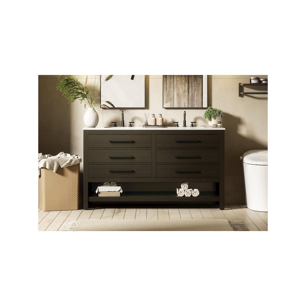60 inch Double Bathroom Vanity in Mocha Brown