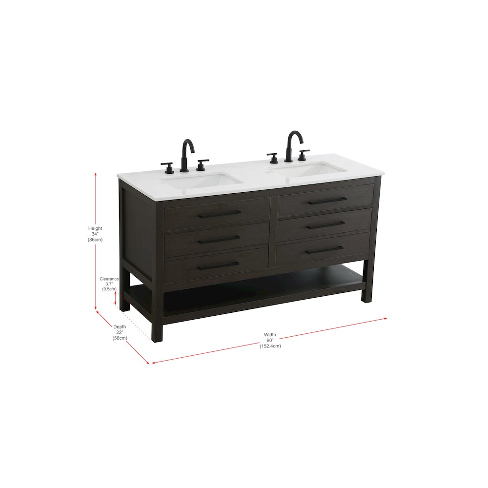 60 inch Double Bathroom Vanity in Mocha Brown