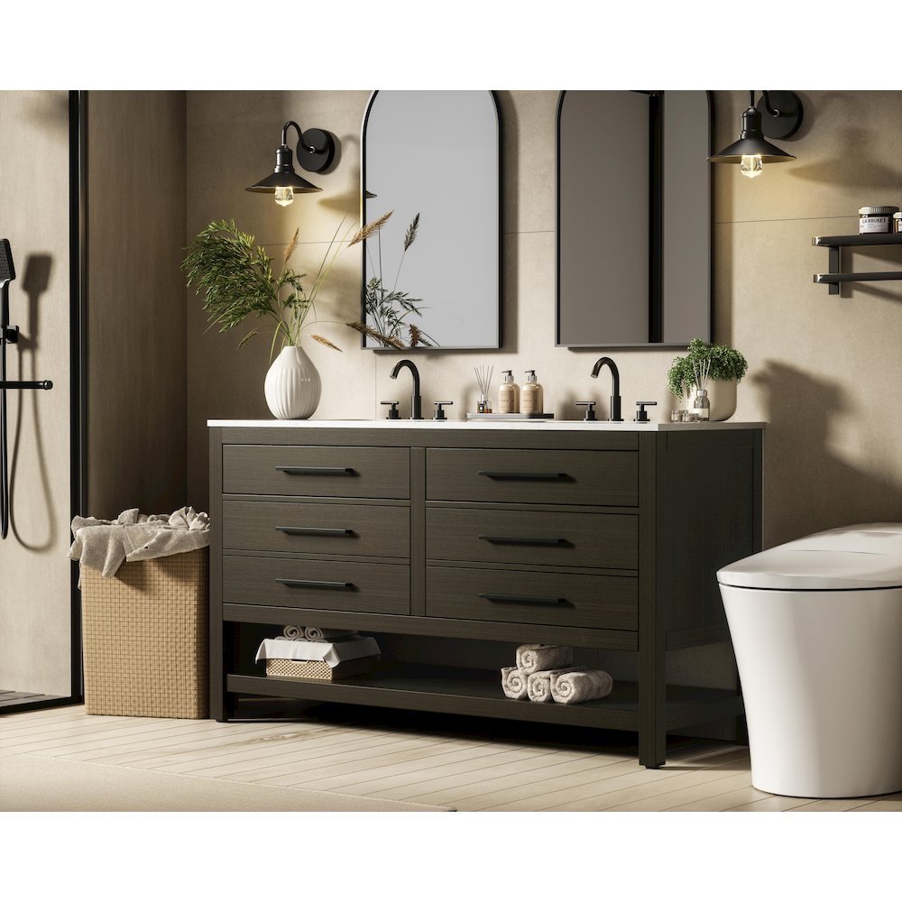 60 inch Double Bathroom Vanity in Mocha Brown