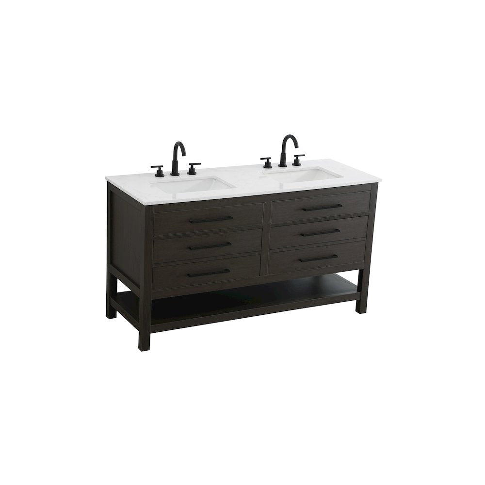 60 inch Double Bathroom Vanity in Mocha Brown