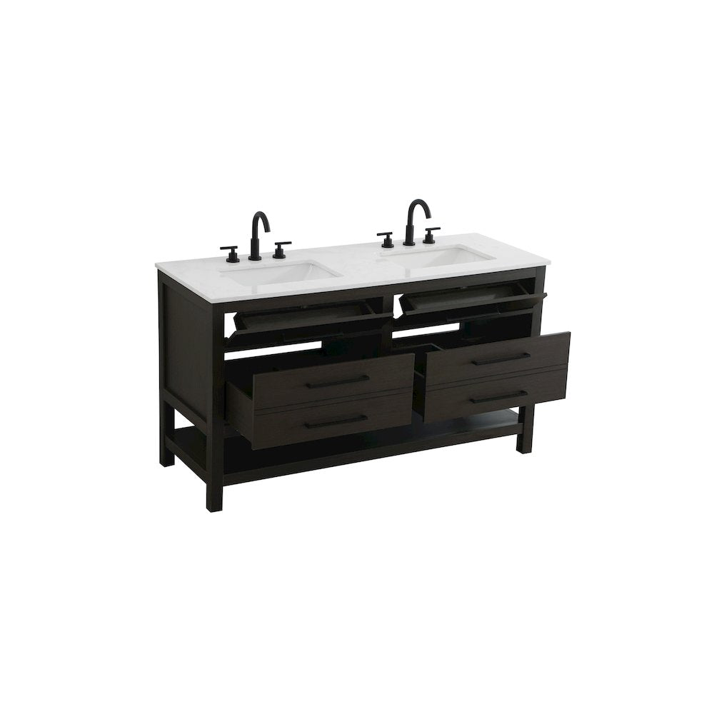 60 inch Double Bathroom Vanity in Mocha Brown