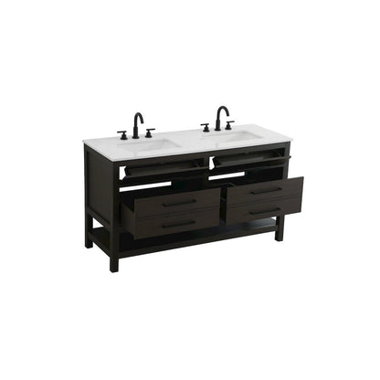 60 inch Double Bathroom Vanity in Mocha Brown
