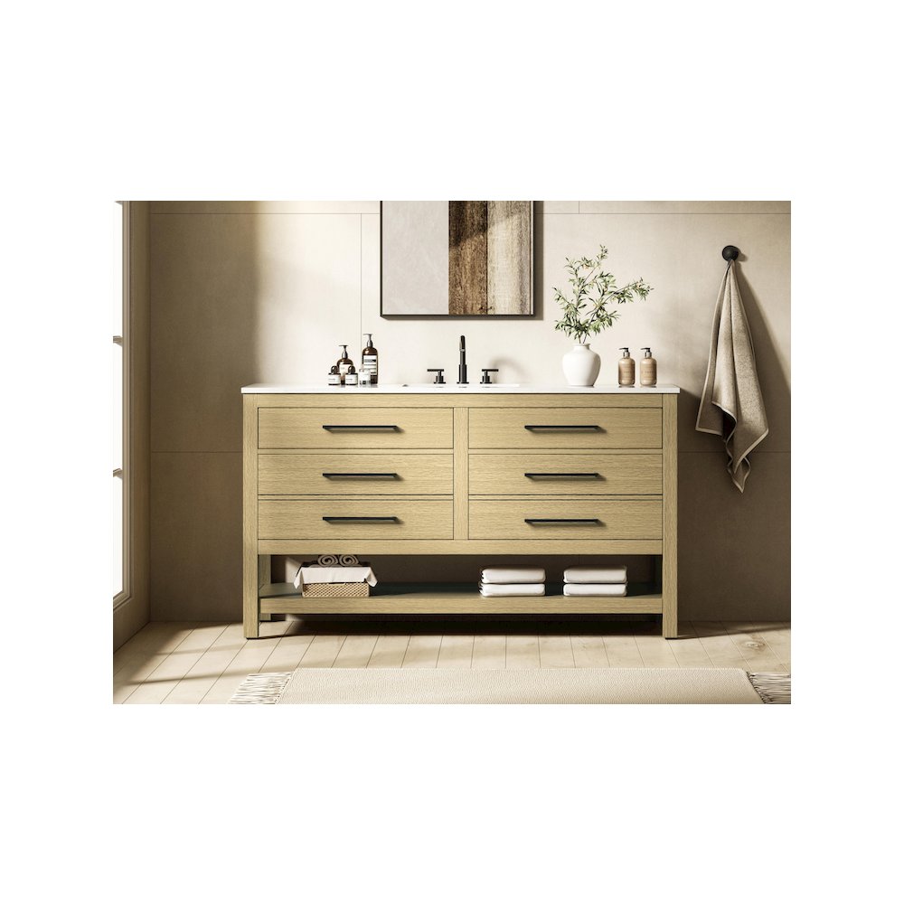 60 inch Single Bathroom Vanity in Honey Brown