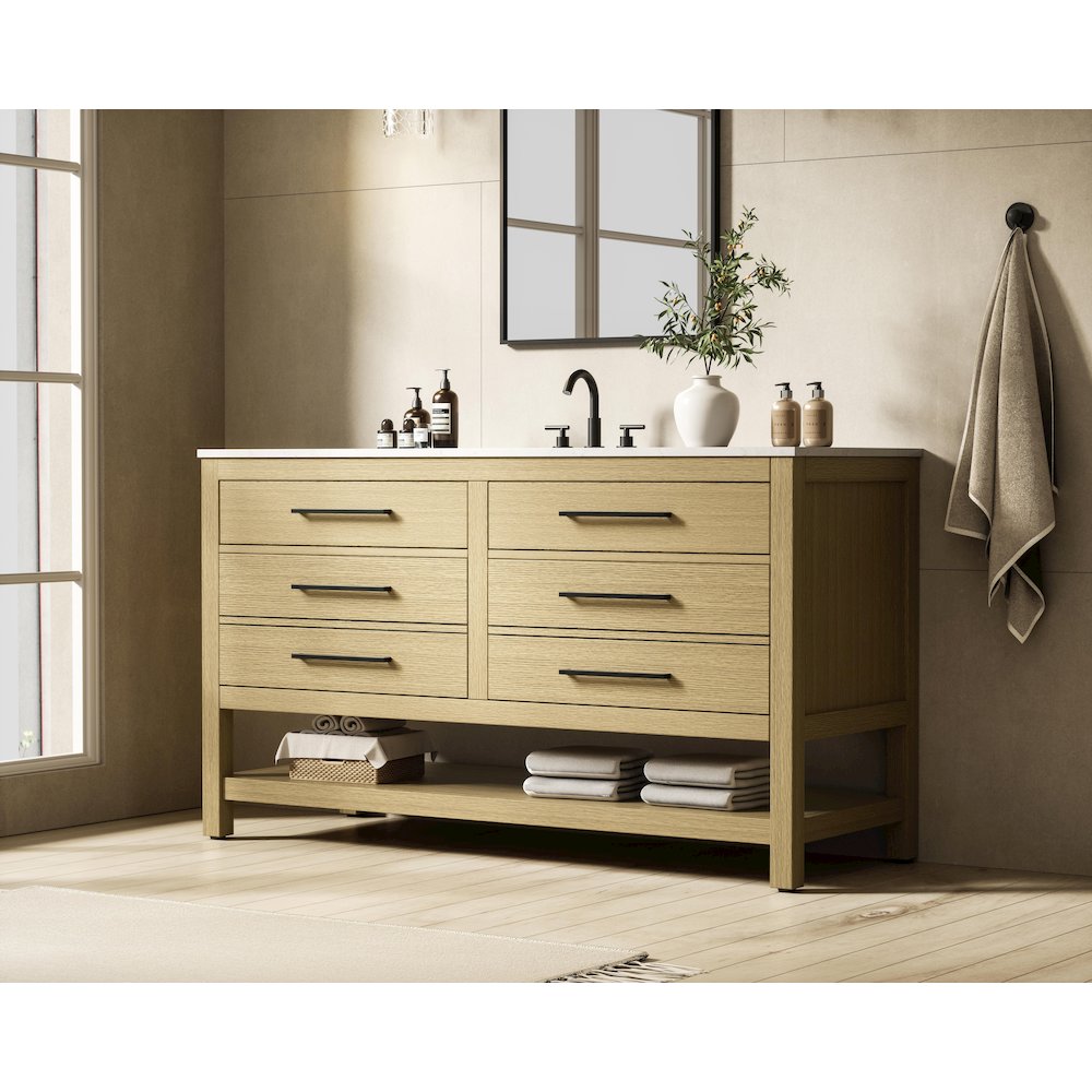 60 inch Single Bathroom Vanity in Honey Brown