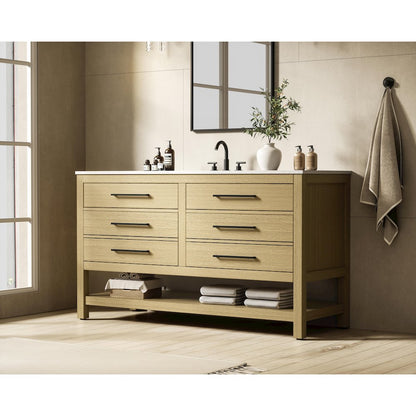 60 inch Single Bathroom Vanity in Honey Brown