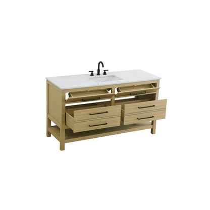60 inch Single Bathroom Vanity in Honey Brown