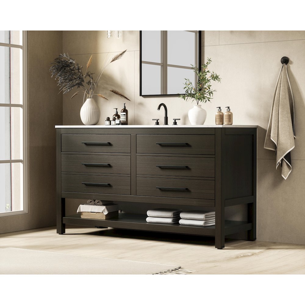 60 inch Single Bathroom Vanity in Mocha Brown