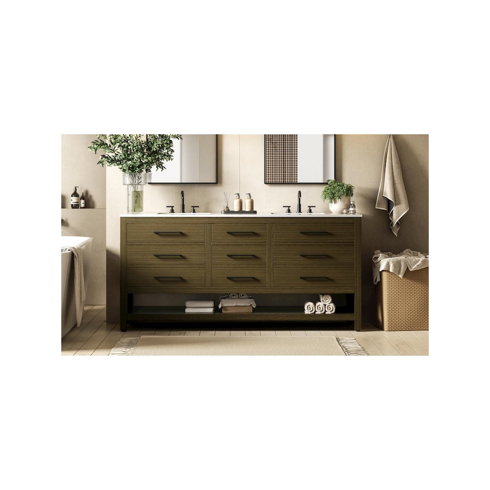 72 inch Double Bathroom Vanity in Chestnut Brown