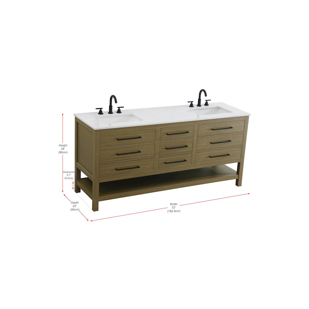 72 inch Double Bathroom Vanity in Chestnut Brown
