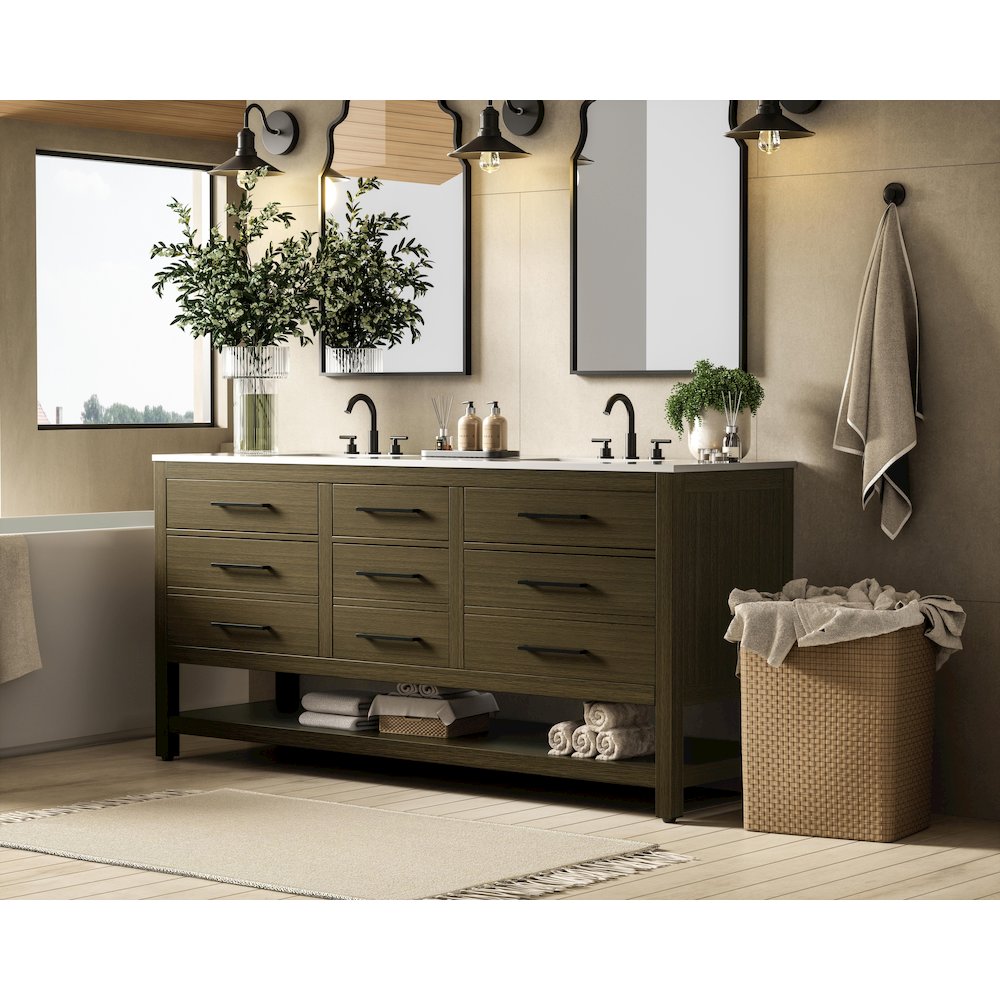 72 inch Double Bathroom Vanity in Chestnut Brown