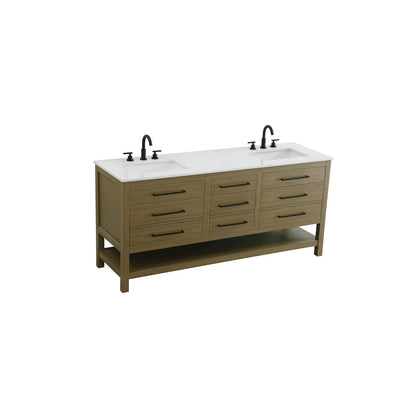 72 inch Double Bathroom Vanity in Chestnut Brown