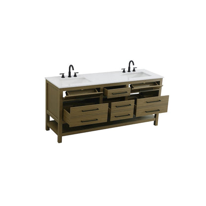 72 inch Double Bathroom Vanity in Chestnut Brown