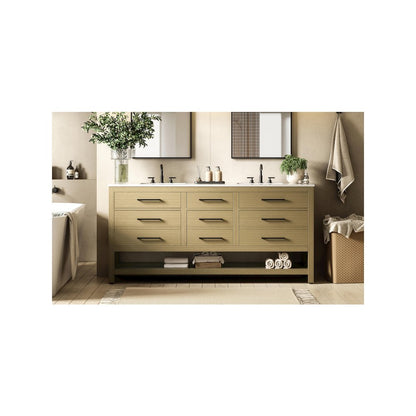 72 inch Double Bathroom Vanity in Honey Brown