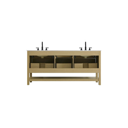 72 inch Double Bathroom Vanity in Honey Brown