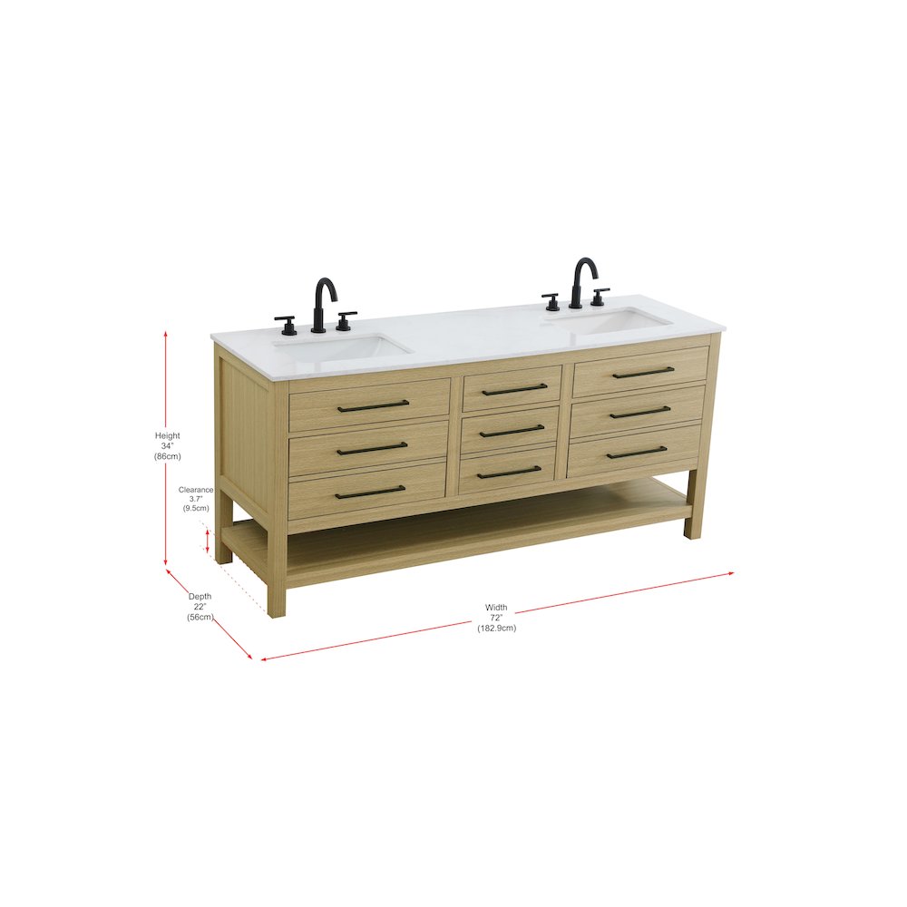 72 inch Double Bathroom Vanity in Honey Brown