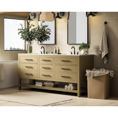72 inch Double Bathroom Vanity in Honey Brown
