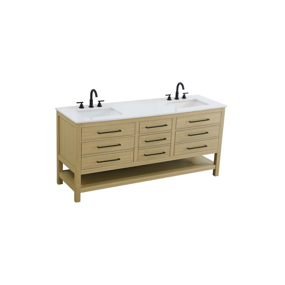 72 inch Double Bathroom Vanity in Honey Brown