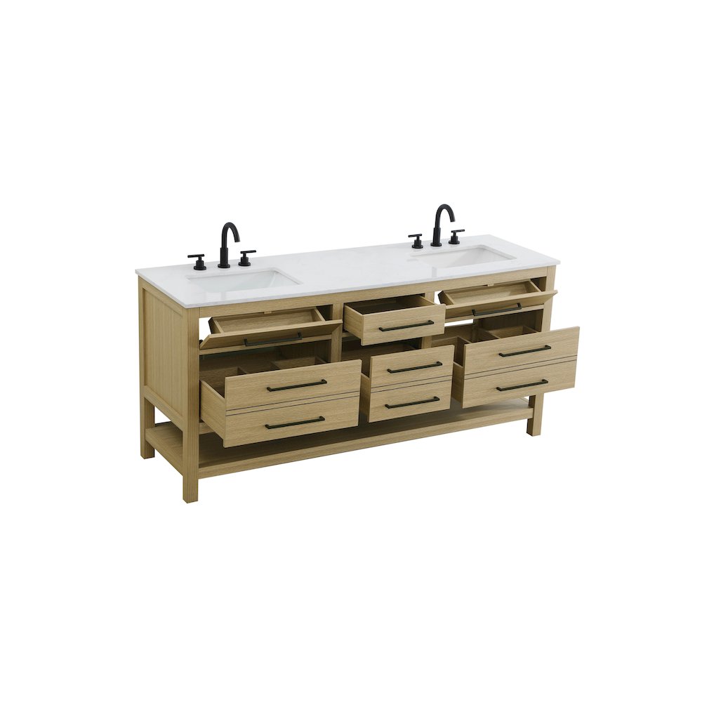 72 inch Double Bathroom Vanity in Honey Brown