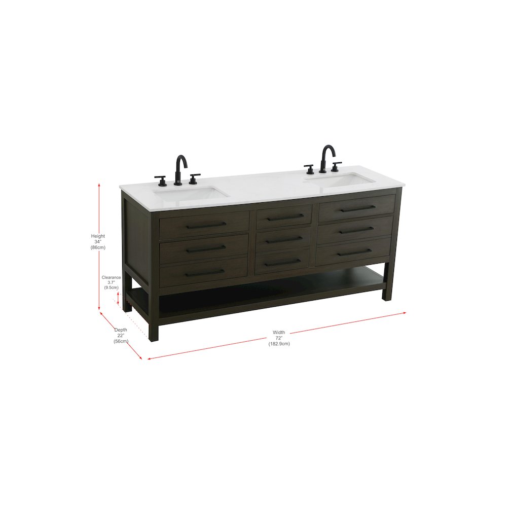 72 inch Double Bathroom Vanity in Mocha Brown