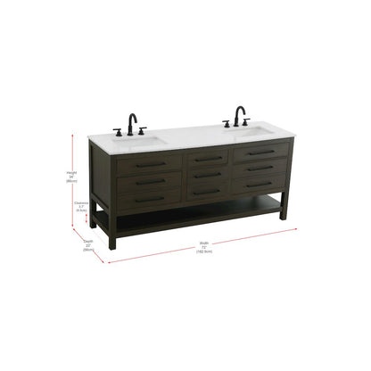 72 inch Double Bathroom Vanity in Mocha Brown
